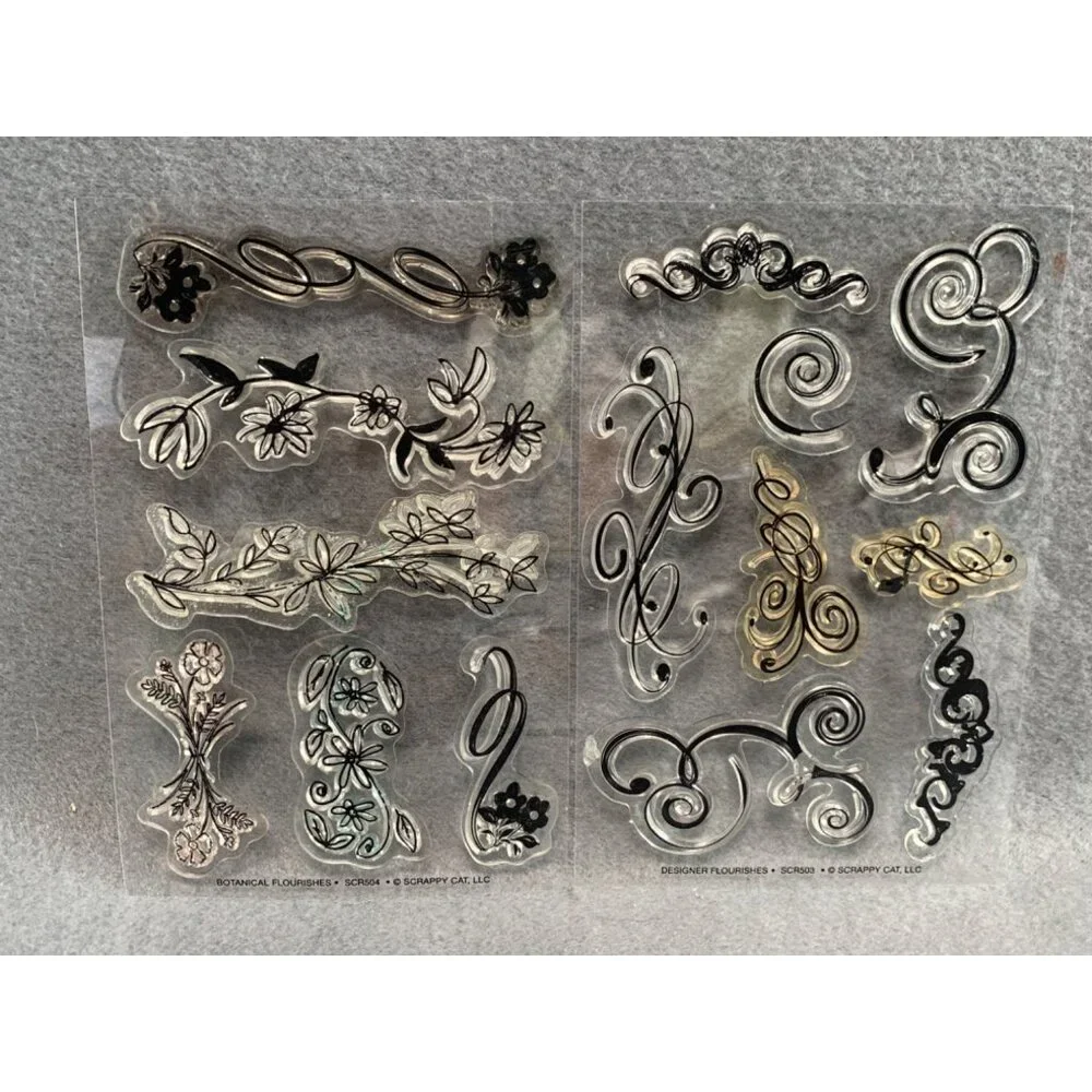 Scrappy Cat LLC Designer & Botanical Flourishes Clear Stamps Set Crafting Decora - Picture 1 of 6